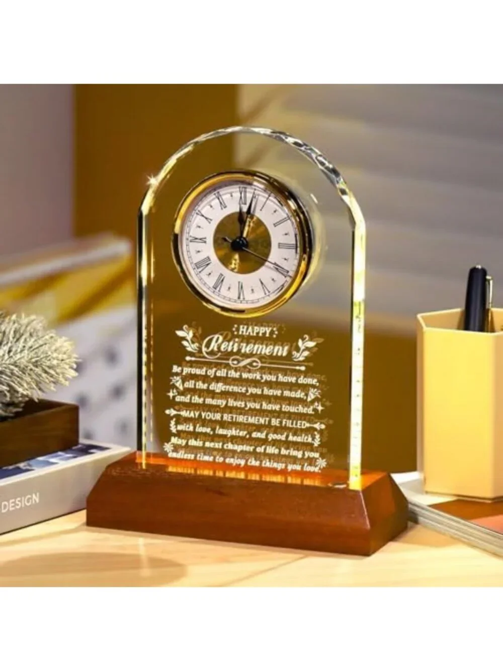 Elegant Retirement Clock Gift for Him/Her - Light-Up Base, Perfect Keepsake
